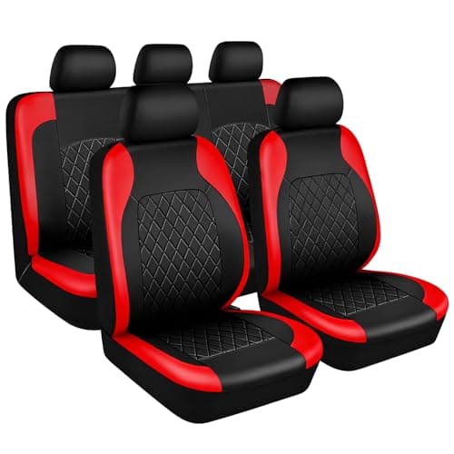 Image of Leather Car Seat Covers Full Set,Universal Front Rear Seats Protectors Set,Soft & Breathable Car Seat & Headrest Covers with Airbag Compatible,Waterproof Cushion Cover for Most Cars,Vans,SUVs (Red)