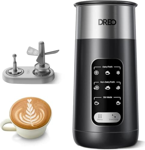 Image of DREO Milk Frother [Upgraded], 8-in-1 Electric Milk Frother, 435ml Silent Milk Steamer & Hot Chocolate Maker, 45dB Stainless Steel Automatic Foam Frother for Latte Art-Level Microfoam, Coffee, LED