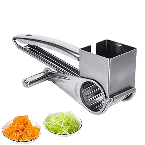 Image of Rotary Cheese Grater, Multipurpose Ultra Sharp Stainless Steel Kitchen Craft Rotary Cheese Grater Cutter 1 Drums Slice Shred Tool, Easy to Grate or Zest for Parmesan Cheese, Garlic, Ginger