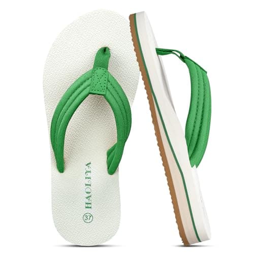 Image of HAOLIRA Flip Flops for Women Comfortable Lightweight Arch Support Walking Thong Sandals Non-Slip Summer Ladies Slip On Beach Pool Slippers (Green/White 39/UK 6)