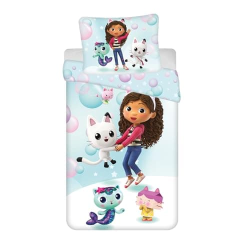Image of Jerry Fabrics Gabby's Dollhouse Duvet Cover and Pillowcase for Single Bed Set 140 x 200 + 70 x 90 cm Oeko-Tex Polyester with Zipper