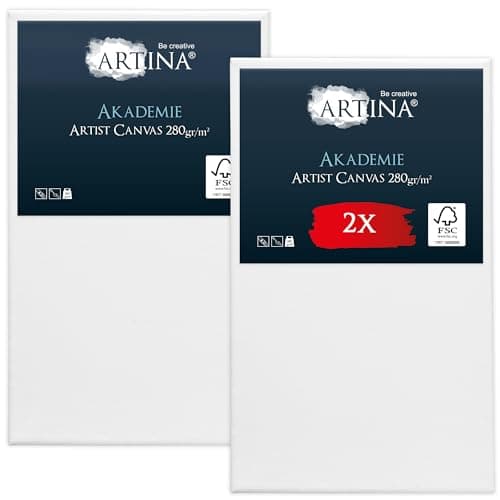 Image of Artina FSC® Large Canvas for Painting 70x120 cm - 2pcs Blank Canvases for Art for Acrylic, Watercolour & Oil Painting - 100% Cotton Canvas Stretcher Frame 280 g/m² - Akademie