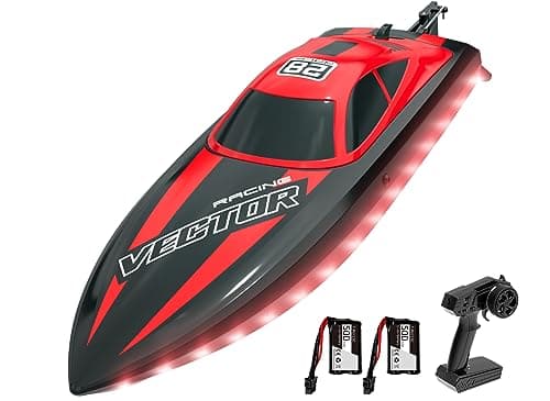 Image of VOLANTEXRC Remote Control Boat with LED Light, 2.4GHz Self Righting RC Boat for Pools & Lakes, 20+ MPH Racing Boats Pool Toys for Adults with 2 Batteries (79506)