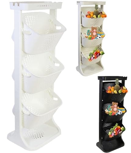 Image of A406 Large New 3 Tier Fruit Vegetable Rack Kitchen Pantry Storage Rack kitchen Utility Garage Strong Plastic Kitchen Fruit Stand Shelf Stackable Baskets Food Veg Rack Shelf Living Room (White-3 tier)