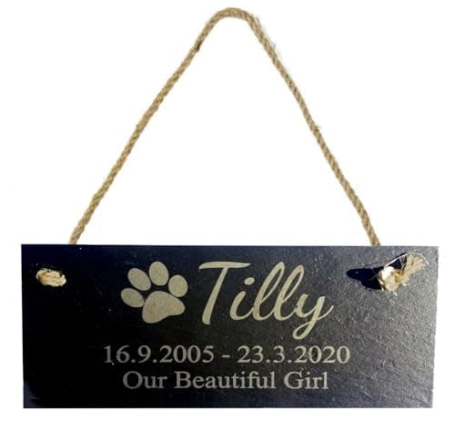 Image of County Engraving Personalised Hanging Black Slate Paw Print Design Pet Memorial Plaque - Enter Your Own Custom Text