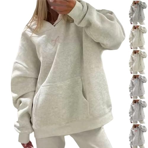 Image of XXS Grey Christmas Sweatshirt Women Bow Embroidery Print Jumper Long Sleeve Shirt Unisex Pullover Causal Crewneck Sweat Tops Fleece Lined Womens Xmas Top Ladies Reindeer Graphic Printed Sweatshirts