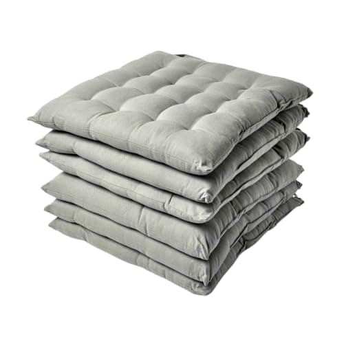 Image of HOMESCAPES Grey Seat Pads for Dining Chair, Set of 6 100% Cotton Chair Pads with Straps, 40x40 cm