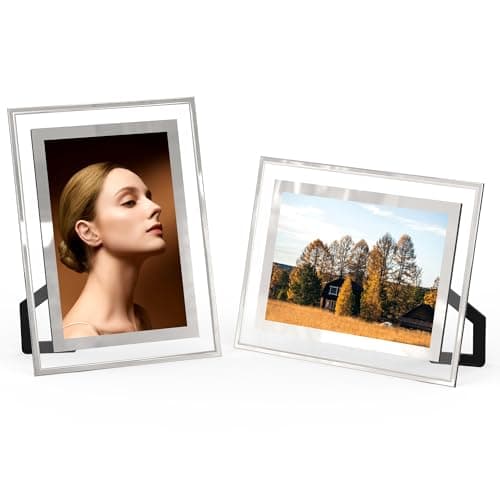 Image of 2 PCS Glass Photo Frames 4x6 inch, Transparent Glass Picture Frame, Horizontal or Vertical Desktop Photo Frame for Landscape Portrait Wedding Family Photos