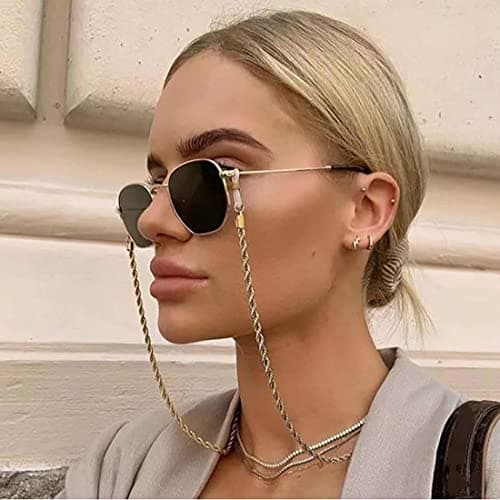 Image of Bramian Twist Sunglasses Chain Simple Sunglasses Glasses Chain Glasses Accessories Decor for Woman and Girls (Gold), One Size
