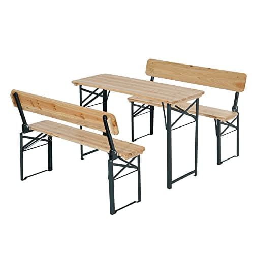Image of Outsunny Portable Folding Camping Picnic Trestle Beer Table and 2 Bench Set Wooden Garden Furniture Patio Dining Party BBQ Chairs Stools