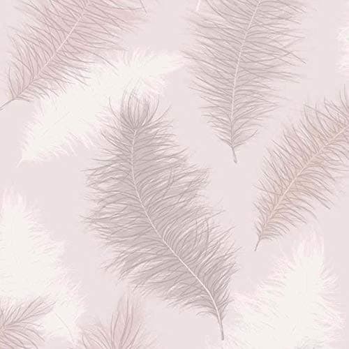 Image of Sussurro Large Feather Wallpaper Blush Pink Grey Silver Glitter Embossed Matt