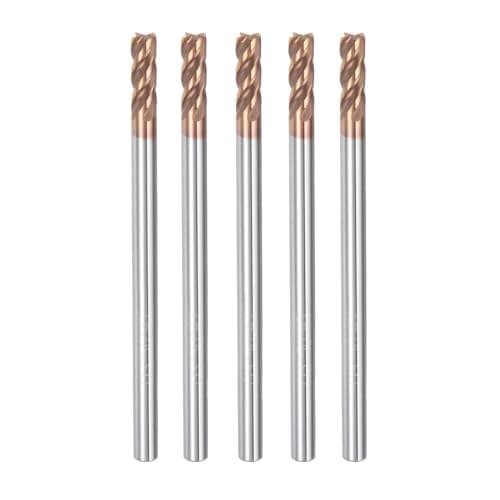 Image of sourcing map 5pcs 3mm Dia 3mm Shank Square Nose End Mill 4 Flutes HRC55 Carbide AlTiN Coated CNC Router Bits Cutter Tools for End Milling CNC Machining