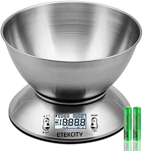 Image of Etekcity Electronic Kitchen Scales with Stainless Steel Mixing Bowl, Timer and Temperature Sensor, Digital Wet and Dry Food Weighing Scale for Cooking and Baking-11lb/5kg