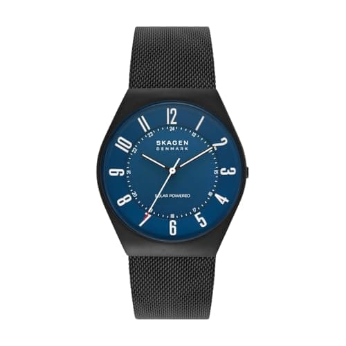 Image of Skagen Watch for Men Grenen Solar Powered, SolarPowered Three Hand movement, 37mm Midnight Recycled Stainless Steel (At Least 50%) case with a Stainless Steel Mesh strap, SKW6837