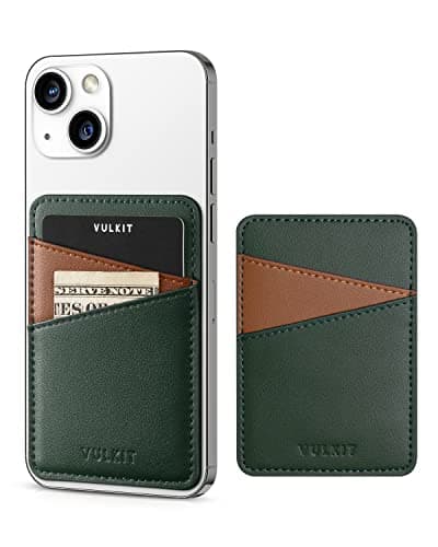 Image of VULKIT Phone Card Holder Slim Leather Adhesive Pocket RFID Blocking Credit Card Sleeves Sticker for Back of Smartphone for Men or Women