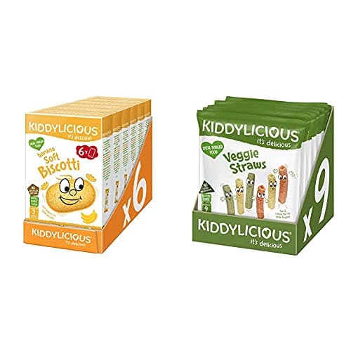 Image of Kiddylicious Banana Biscotti | Yummy baked snacks for kids | 6 packs of 6 (36 total), 1080240 & Veggie Straws | Delicious Finger Food Kids Snack | Suitable for 9 Months+ | 9 Packs