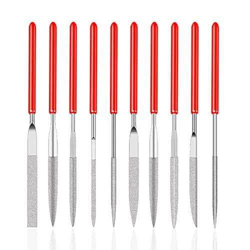 Image of Saipor 10 Pcs Mini Diamond Needle File Set Diamond Files Mini Needle Set for Jewlery Metal Glass Stone Grinding, Polishing and Engraving (2x100mm)