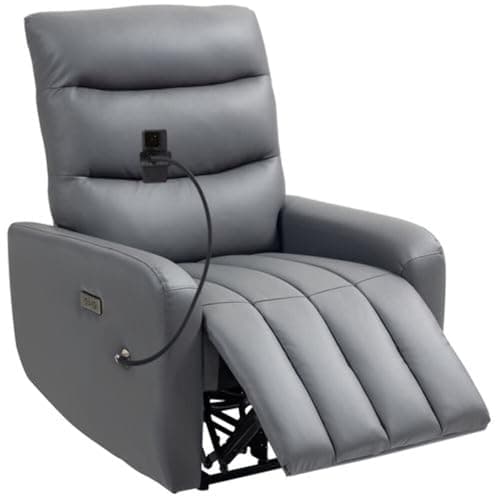 Image of HOMCOM Electric Recliner Armchair with USB + Type C Charge Port, Phone Holder, PU Leather Reclining Chair with Adjustable Leg Rest, Recliner Chair for Home Living Room Theater, Grey