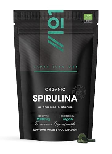 Image of Organic Spirulina 1000mg | 1000 Vegan Tablets - Pure Supplement Formula with No Additives – Certified Organic - By Alpha01