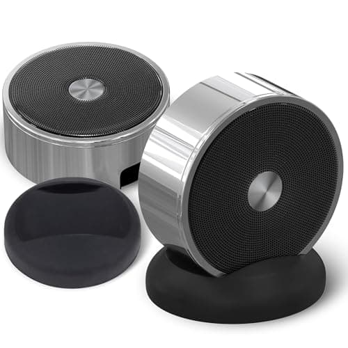 Image of Bluetooth Speaker Set: Wireless Stereo Dual Pairing Portable Twin TWS System With Big Rich Bass Hi-Fi Multi-Room Indoor Outdoor Use Home Deck Pool Work Travel Party Camping Gift Decor Idea (Chrome)