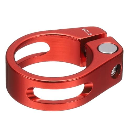 Image of sourcing map Bike Seat Post Clamp 31.8mm Clip Aluminum Alloy Bicycle Locking Seat Post Ring with M4 Hex Screw for 27.2 to 28.6mm Bicycle Mountain Road Bike Tube, Red