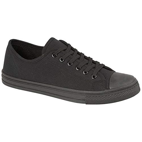 Image of MyShoeStore Men's Canvas Plimsolls Lace Up Low Profile Trainers Full Sole Lightweight Gym Sports Sneakers All Black Size 10 UK Casual Autumn Winter Footwear