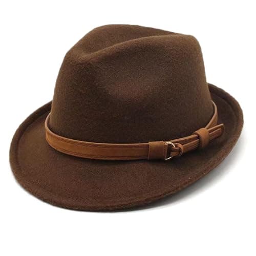 Image of ITODA Women Wool Felt Fedora Hat Classic Vintage Bowler Hat Winter Trilby Fedora Trilby Hat Elegant Panama Hat Short Brim Jazz Cap Gangster Hat Brown