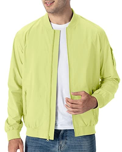 Image of donhobo Men's Spring Autumn Casual Jackets,Lightweight Bomber Jacket Outdoor Sports Windbreakers Thin Baseball Coats with Zipper Pockets Yellow M