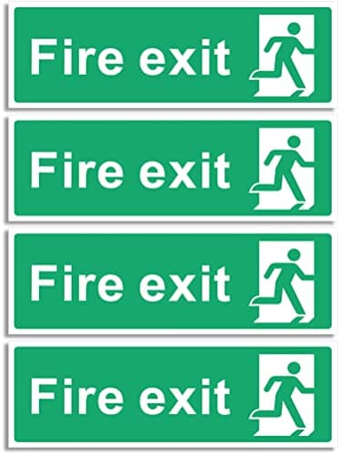 Image of Rubigo – 1/2/4/6 Pack Fire Exit Sign - No Arrow – Safety Signs - 30x10cm Self Adhesive Vinyl Sticker, Easy Application Fire Door Emergency Exit Signage (4)