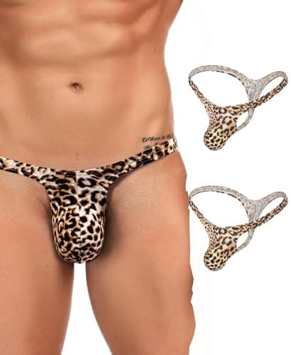 Image of ohyeahlady Men's Thongs Underwear Leopard Print Jock Straps for Men Bulge Pouch Mens Jockstraps Underwear Gay Sexy Outfits T-Back Bikini 2 Pack Leopard M