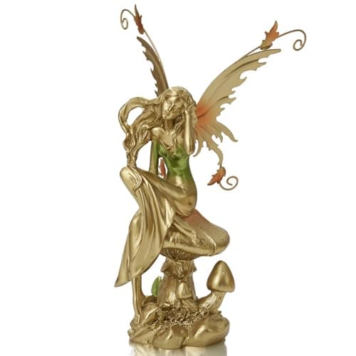 Image of FOLKOR LIFE Resin Fairy Statue for Home Decor, Hand-Painted Graceful Fairy Sculpture Flower Fairy Figurine for Living Room, Bedroom, Office Decor, Thoughtful Gift for Women, Girls (Thinking)
