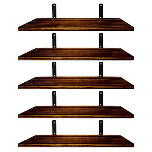 Image of Mardili Shelves Wood Wall Mounted Shelf, Rustic Shelves Set of 5（Dark brown）, 42x15x1.5cm