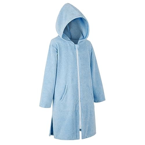 Image of DiaryLook Kids Hooded Beach Towel Robe Teen Poncho Towel Swim Cover Up with Zip Quick Dry Boys & Girls Changing Robe Surf Poncho Bathrobe 8-10 Years Zipper Style Light Blue