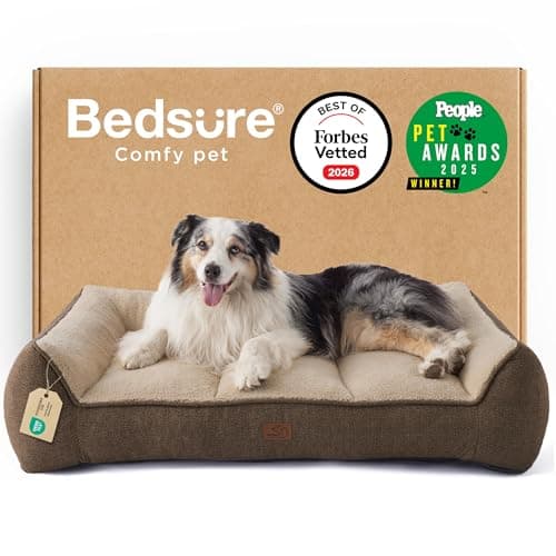 Image of Bedsure XL Orthopedic Dog Beds Large - 106x76cm Extra Thick Supportive Dogs Sofa with Waterproof Washable Cover, Extra Large Pet Bed Sofa with Soft Plush Sherpa and Nonskid Bottom, Brown