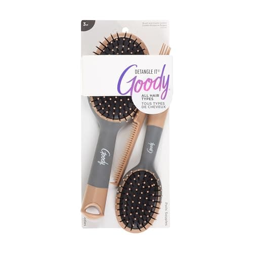 Image of Goody Detangle It Hair Brushes Set - Large Oval Paddle Brush + Detangling Comb + Mini Brush, Suitable for Detangling & Styling, Pick Comb for Tangles On-the-Go, For Wet or Dry Hair, Brown/Grey