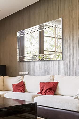 Image of MirrorOutlet YC020-1 Extra Large All Glass Modern Bevelled Square Corner Wall Mirror 120 x 80 CM, Frameless, Rectangular