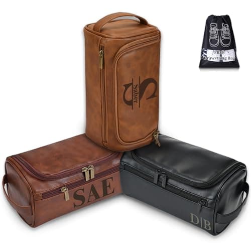 Image of Personalized Toiletry Bag for Men, Custom Engraved Travel Dopp Kit Bag, Customized Name Initials Gift for Groomsmen, Best Man, Father's Day, Wedding, Birthday, Husband, Grandpa