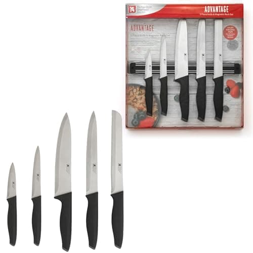 Image of Richardson Sheffield Advantage 5pc Knife set with Magnetic Rack, Black and Silver