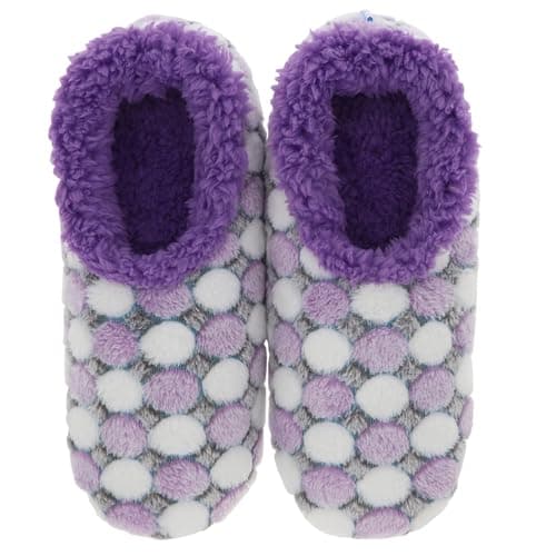 Image of Snoozies! Spot The Dot Super Soft Sherpa Fleece Womens House Slippers ladies Sizes 3-9 Blue, Pink, Violet, White (Violet, UK Footwear Size System, Adult, Women, Alpha, Medium, Small)