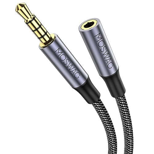 Image of MOSWAG 6.6FT/2Meter 3.5mm Male to Female Extension Cable with Microphone Stereo Audio Adapter Nylon Braided Compatible for Home/Car Stereos Smartphones Headphones Tablets Media Players and More