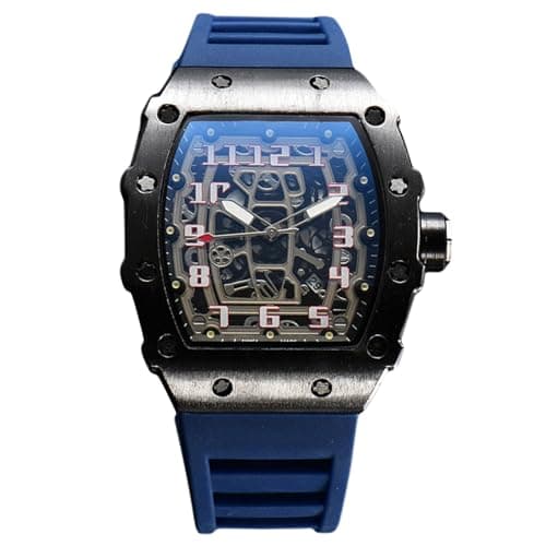 Image of RORIOS Men's Quartz Watches Fashion Tonneau Wristwatch Luminous Analogue Watch Casual Sport Watch for Men with Date Calendar Black Blue A