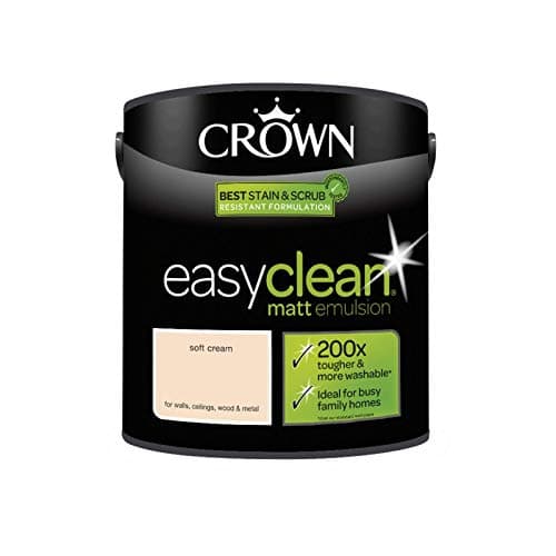 Image of 2.5L CROWN Easy Clean MATT Emulsion Multi Surface Paint That can be Used on Walls, Ceilings, Wood and Metal. Stain & Scrub Resistant Formula – Soft Cream