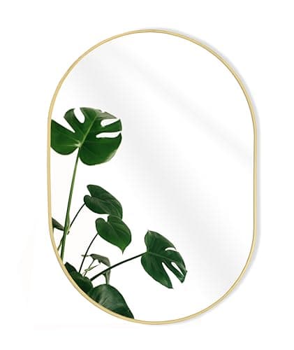 Image of GreyZouq Large 70cm x 50cm Oval Wall mounted Mirror, Elegant Framed contemporary Decor for Bathroom, Bedroom & Living Room. Horizontal or vertical hanging. (Gold)