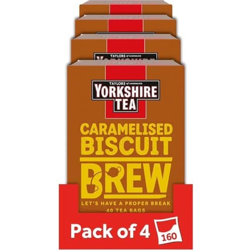 Image of Yorkshire Tea Caramelised Biscuit Brew Flavoured Tea Bags, 4 Boxes of 40 Tea Bags (Total 160 Bags)