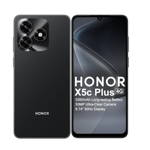 Image of HONOR X5c Plus 4G Smartphone, Unlocked Mobile Phones, 6.74" 90Hz Display, 5260mAh Long Lasting Battery, 50MP Ultra-Clear Camera, Powerful 8 Cores Processor, Android 15 (Midnight Black, 256, GB, GB, 4)