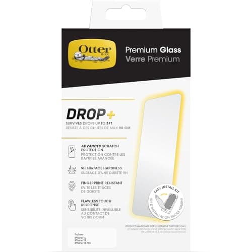 Image of OtterBox Premium Glass Screen Protector for iPhone 17e, 16e, 14, 13, 13 Pro, Tempered Glass, advanced Scratch Protection, Survives Drops up to 3ft, Antimicrobial Protection, No Retail Packaging