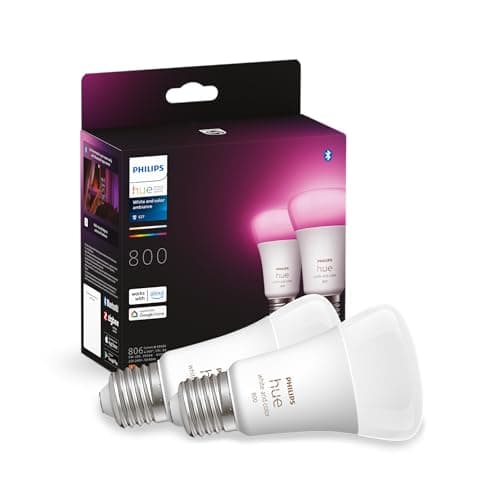 Image of Philips Hue White and Colour Ambiance Smart Light Bulb 2 Pack 60W - 800 Lumen [E27 Edison Screw] with Bluetooth. Works with Alexa, Google Assistant and Apple Homekit