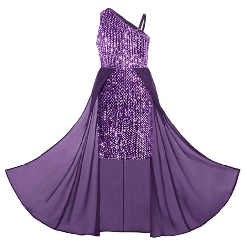 Image of Girls Shoulder Strap Sleeveless Sequin Dress A-Line Maxi Casual Party Children's Clothing Cute Dresses 6 Years Purple Sequins