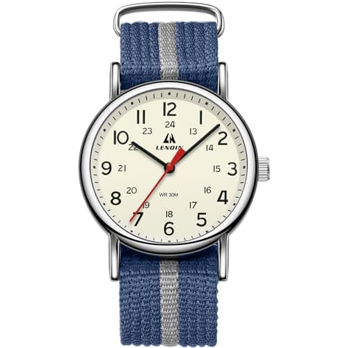 Image of LN LENQIN Mens Watches Military Watch Analog Quartz Watches for Men Army Tactical Sports Field Watch Easy Reader 38 mm Waterproof Men's Wrist Watches with Nylon Band (Blue)