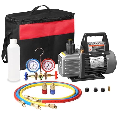 Image of 4.5 CFM 1/4 HP AC Vacuum Pump and Gauge Set, Single Stage HVAC Vacuum Pump for R12 R22 R502 R134A R404 R407 R452A, AC Refrigerant Manifold Gauge Set Kit with Hoses, 330 ML Oil Included